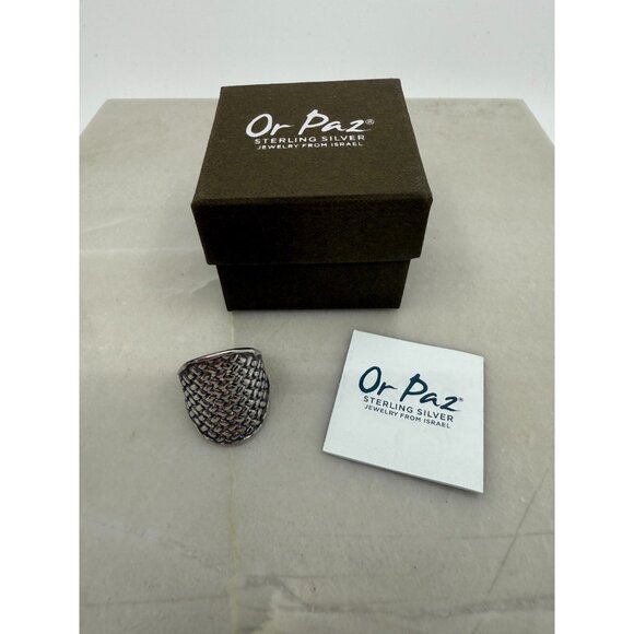 Or Paz Sterling Silver Woven Basket‎ Weave Ring Size 10 Hammered Art To Wear - Picture 1 of 7